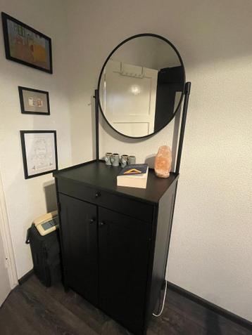IKEA KORNSJÖ black cabinet with round mirror – perfect