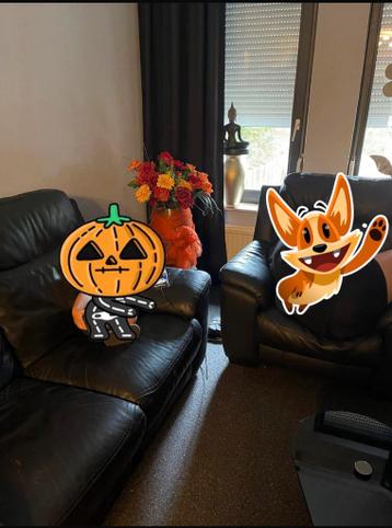 GRATIS Zwarte lederen bank, 2 zits en 1 zits. Elektrisch