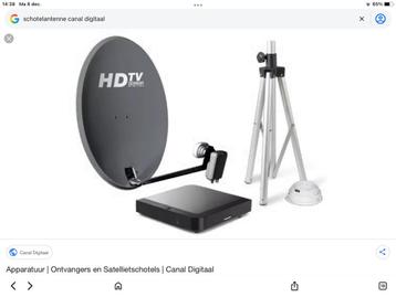 Schotelantenne, ontvanger +Smartcard, kabel en handleiding.