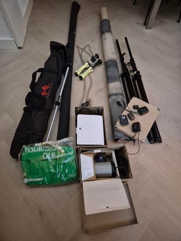 Fotostudio set met flitsers, achtergronden en statieven