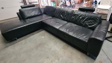 Zwarte leren hoekbank