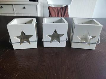 Set van 3 houten kandelaars met ster (bijna) gratis