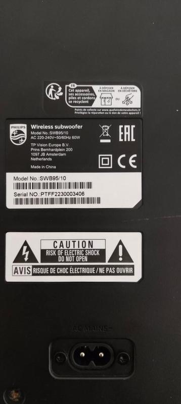 Gezocht philips fidelio b95 soundbar subwoofer