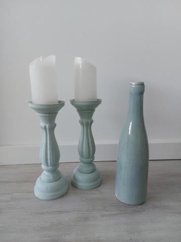 Kandelaren met vaas - mintgroen