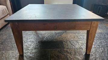 Salontafel teakhout met lade, betonsere blad - 100x100x50cm