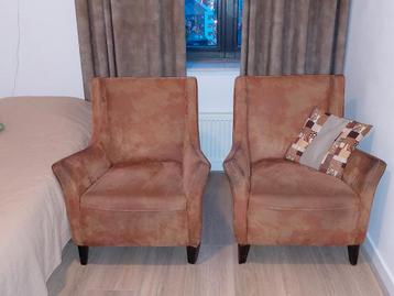 Twee fauteuils terra cotta/taube