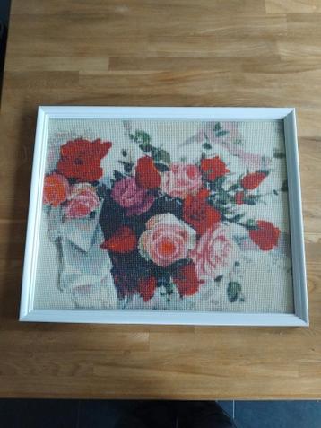 Bloemen schilderij met lijst diamond painting