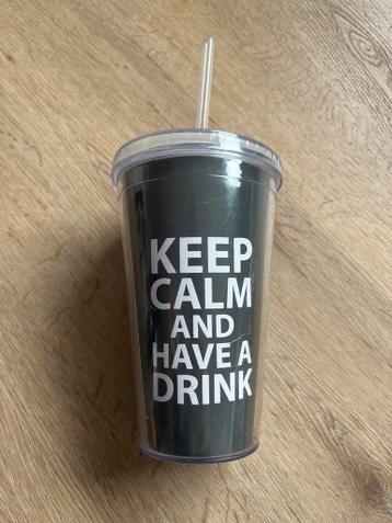 Drinkbeker met rietje - Keep Calm
