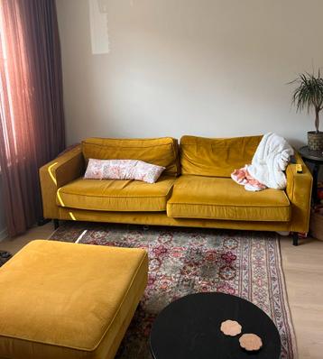 Gele Stoffen Bank - met poef