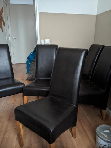 5 Donkerbruine Houten Stoelen met Leren Bekleding