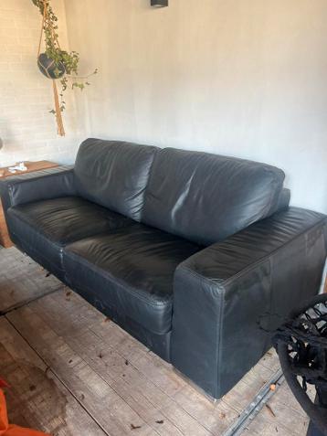 Zwarte leren zitbank - 216x100 cm