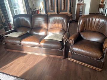 leren bankstel met fauteuil