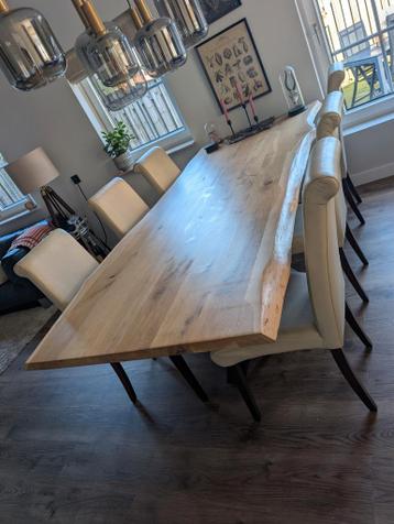 Gratis:6 echt lederen beige stoelen met walnoot houten poten