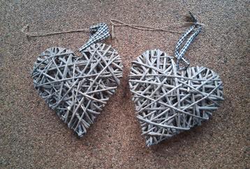 Woondecoratie rieten harten, set van 2