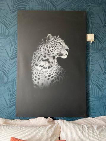 Luipaard zwart wit op doek