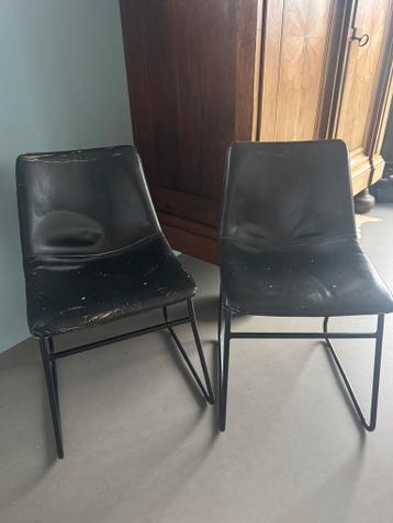 4 zwarte (kunst) leren eetkamerstoelen