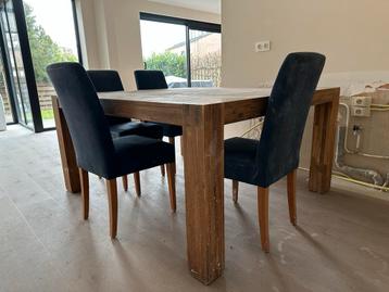 Eettafel eiken met 4 blauwe stoelen - Gratis af te halen