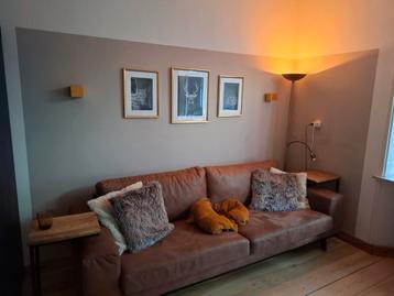 Gratis!! Cognac bruine leren 4-zits bank