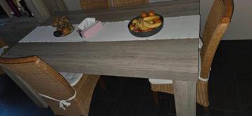Tafel (101x183) met 4  rieten stoelen en kussens - Gratis