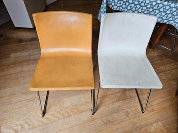 6 IKEA Bernard lederen eetkamerstoelen - Wit & Oranje