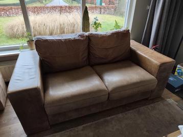 Set van 2 en 3 zits banken leer ruw bruin cognac