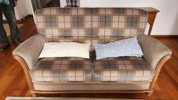 Eikenhouten Bankstel + 2 Fauteuils - Zo Goed Als Nieuw