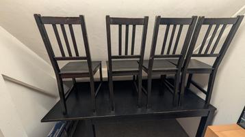 Ikea eettafel + 4 stoelen - massief hout - opknapper