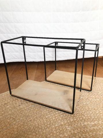 Wanddecoratie 2 stuks hout zwart metaal