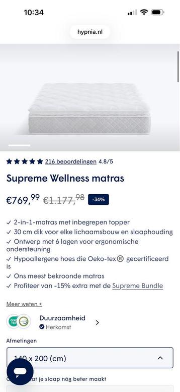 Gratis..Hypnia Matras 140x200 + Topper (Nieuw) gratis