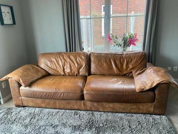 Cognac kleurige leren bank - Gratis ophalen