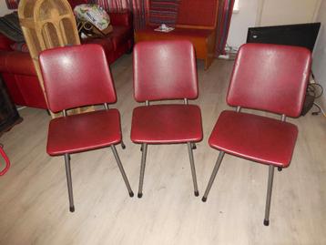 3 rode vintage/retro skai leren stoelen GRATIS