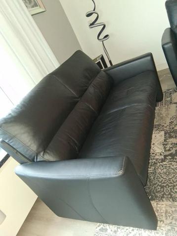 Bankstel leer plus fauteuil zwart