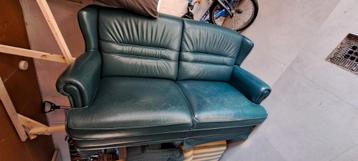 Groene leren 2,5 zits bank - gratis af te halen!