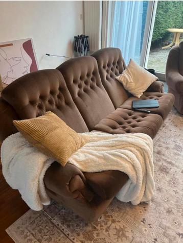 Vintage Bruine Bankstel en Fauteuils - Set