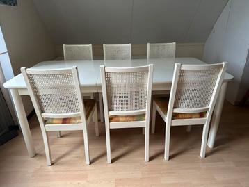 eettafelstoelen eetstoelen 6x wit hout zit H45xD37xB44 stof