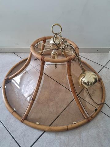 Vintage Bamboe Lamp met Glazen Elementen