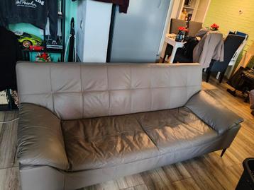 Grijze leren bank - 200cm - Kleine beschadigingen