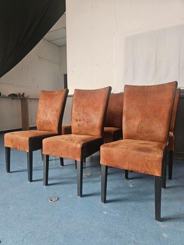 6 Leren/Suede eetkamerstoelen bruin/zwart