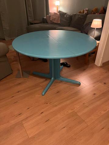 Uitschuifbare turquoise eettafel met verlengbladen