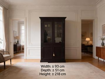 Klassieke houten vitrinekast / servieskast – Donker hout