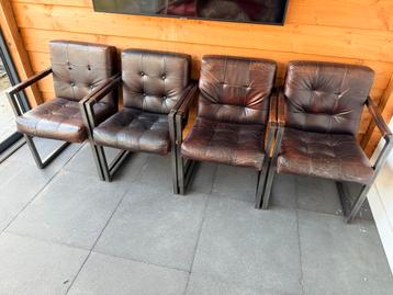 bruine lederen eerkamerstoelen - set van 4