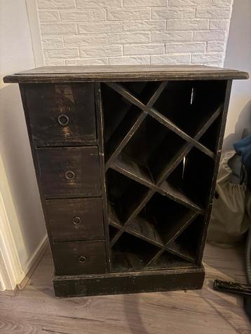 Vintage Houten Wijnkast met Lades