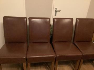 4 Echt Lederen Stoelen - Bruin
