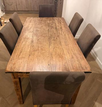 Zes gratis Mobitec eetkamerstoelen - bruin gestoffeerd