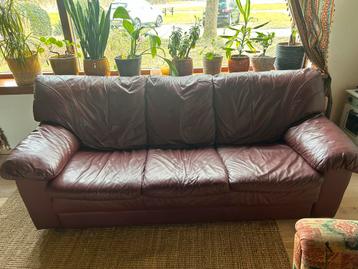 Gratis 3-zits leren bank - bruin/paars/bordeaux