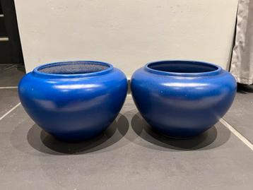 Twee blauwe bloempotten