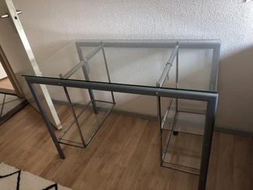 Glazen bureau / schrijf tafel met metalen frame