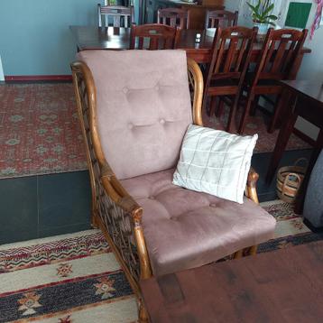 2 gemakkelijke rotan armleunstoelen met losse kussens