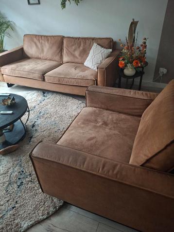 Cognac kleur bank+loveseat