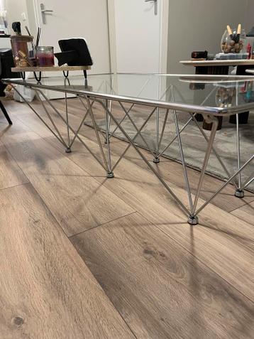 Moderne salontafel glas/metaal - 134x74x40 cm